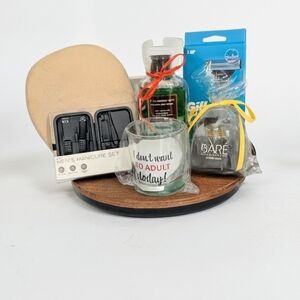 Gift Set with Glass Tumbler, Toiletries & Accessories - Green, Clear, Brown